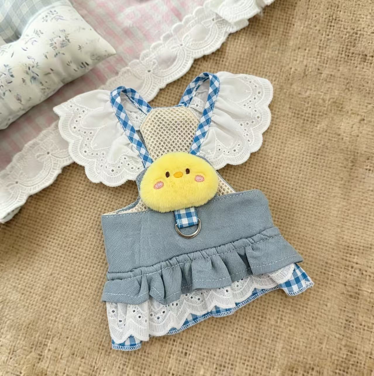 D Ring Strap - Zoete huisdierjurk met riempjes, imitatie denim,